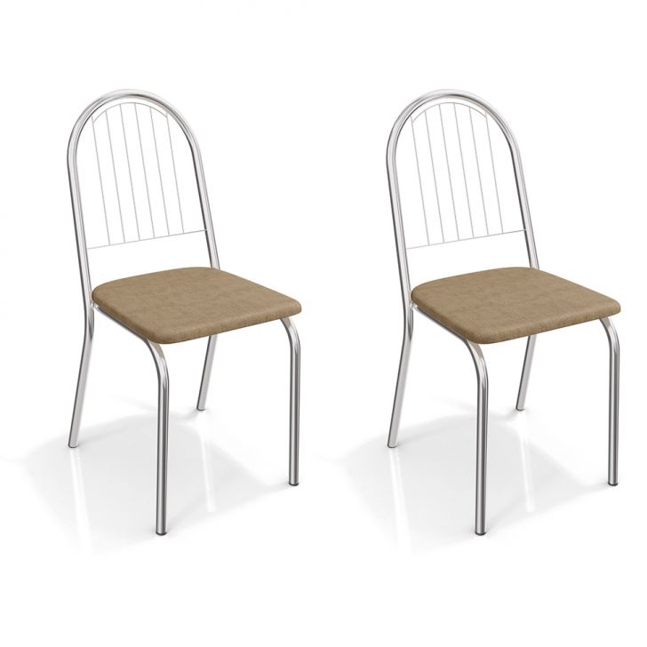 Conjunto com 2 Cadeiras de Cozinha Noruega Cromado e Capuccino