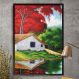 Quadro Decorativo Pintura Casa e Lago-34x49Cm