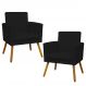 Kit 2 Poltronas Decorativas E Confortáveis Nina Com Base Suede Preto Pé Castanho - Clique E Decore