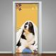 Adesivo de Porta Pet Shop Cachorro com Toalha Fundo Bege com Detalhes-93X210Cm