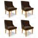 Kit 4 Cadeiras Estofadas para Sala de Jantar Base Fixa de Madeira Castanho Lia Suede Marrom - Ibiza