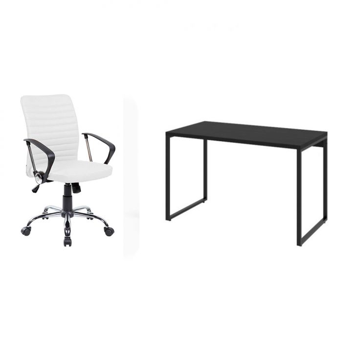 Conjunto de Mesa Kuadra Preta 120 cm com Cadeira de Escritório Diretor Giratória Oslo Branca