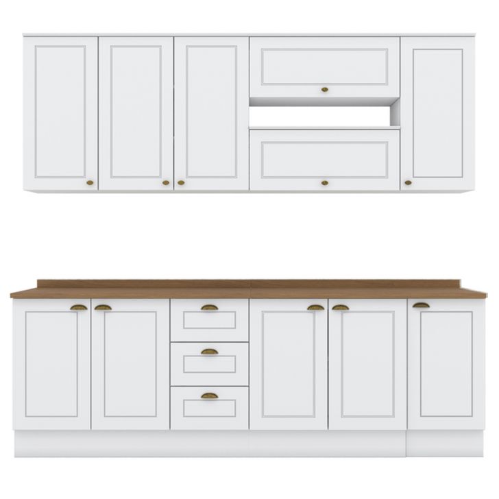 Cozinha Modulada 10 Pecas 240 cm CE792 Americana Branco Nature Henn
