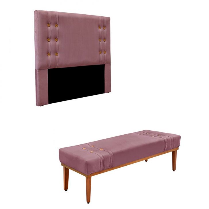 Conjunto de Cabeceira King com Recamier Gênova Veludo Uva