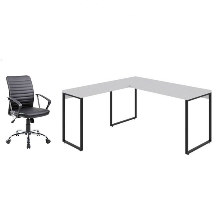 Conjunto de Mesa Kuadra II Branca 150 cm com Cadeira de Escritório Diretor Giratória Oslo Preta