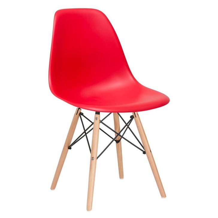 Cadeira Charles Eames Eiffel DSW com pés de madeira clara Vermelho