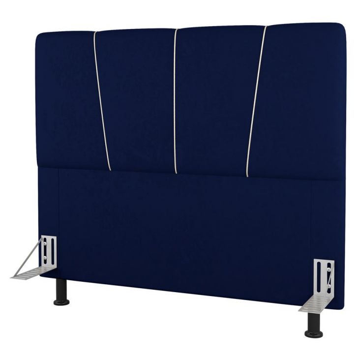 Cabeceira Cama Box Solteiro Amber 90cm Estofada Veludo Azul Marinho - Desk Design