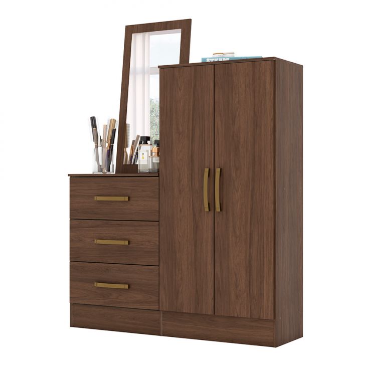 Cômoda Com Espelho Liza 2 Portas 3 Gavetas Castanho