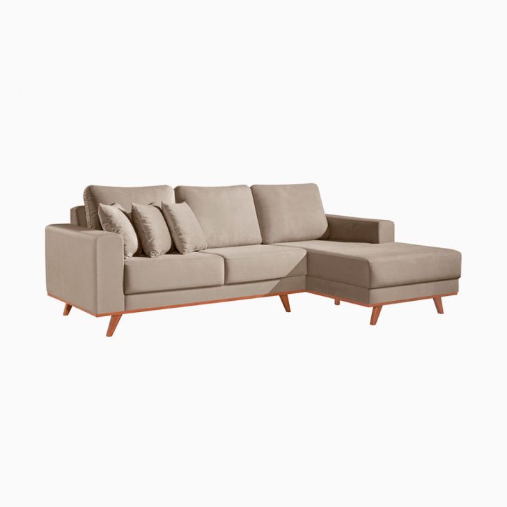 Image of Sofá 3 Lugares Lombok Com Chaise Direito Veludo Camurça PLA-MO173UP10TBTMOB