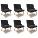 Kit 6 Cadeiras Decorativas Sala de Jantar Pés Palito de Madeira Firenze Veludo Preto/Natural G19 - Gran Belo