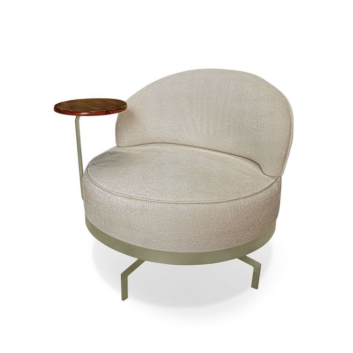 Image of Poltrona Giratória Nash Linho Bouclé Bege PLA-MO895UP10NBDMOB