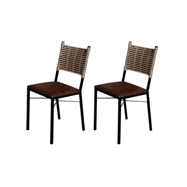 Kit 2 Cadeiras Para Cozinha Preta Ratan Cappuccino Assento Estofado Marrom