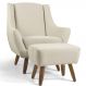 Poltrona Decorativa Fixa com Puff Pés de Madeira Juliet D02 Algodão Bege C-370 - Lyam Decor