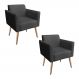 Kit 02 Poltronas Marisa Suede Preto Pés Palito Natural D'Rossi