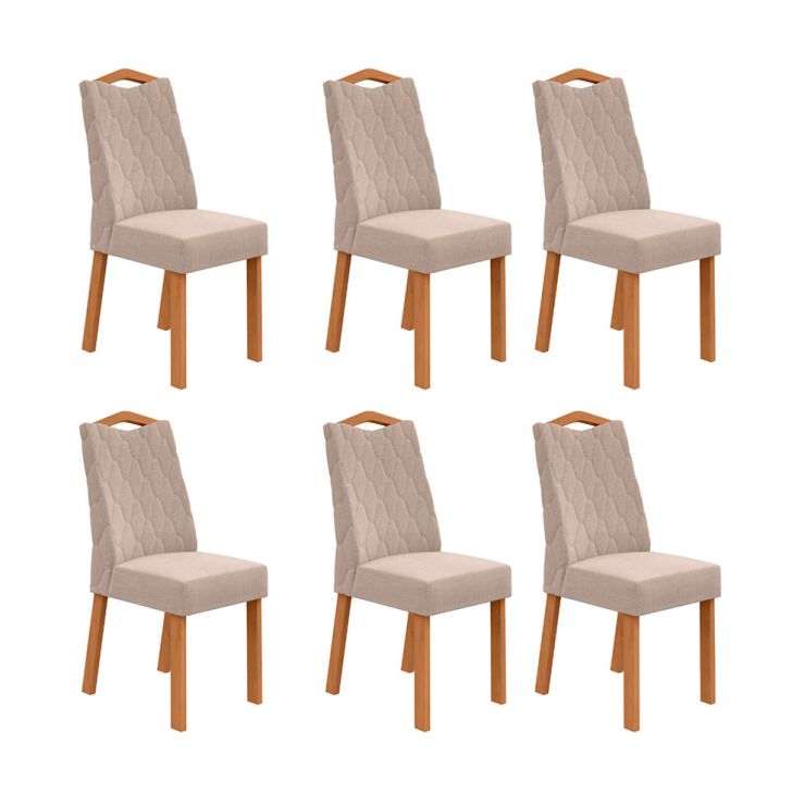 Conjunto com 6 Cadeiras Vênus Linho Bege e Amêndoa