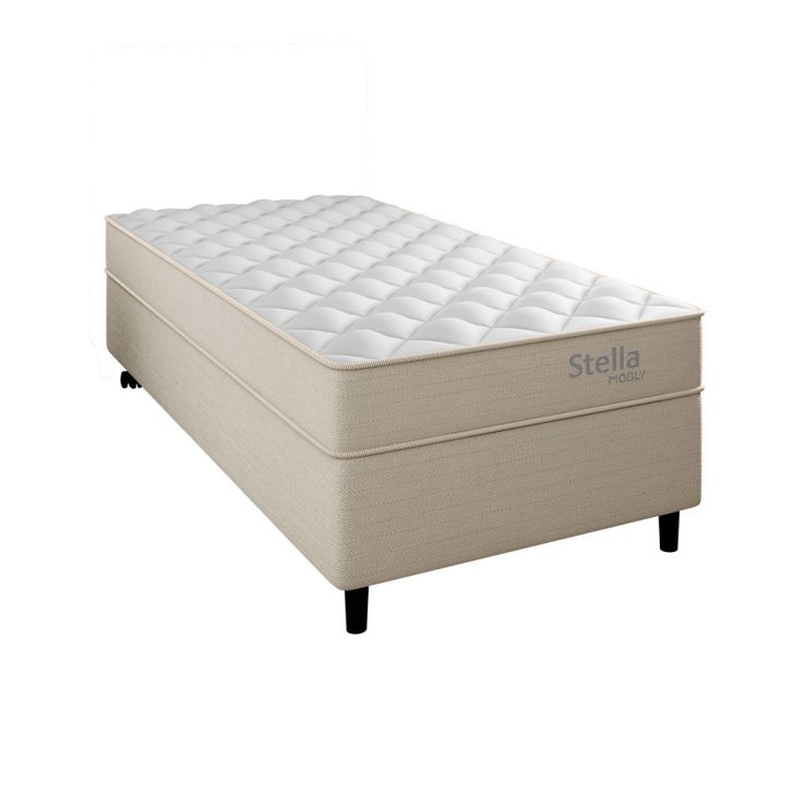 Cama Box Com Colchão Solteiro Stella Molas Ensacadas (60x88x188) Bege