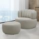 Conjunto Sala de estar Decorativo Mariele Poltrona Base Giratória em Aço com Puff Couro Bege G88 - Gran Belo