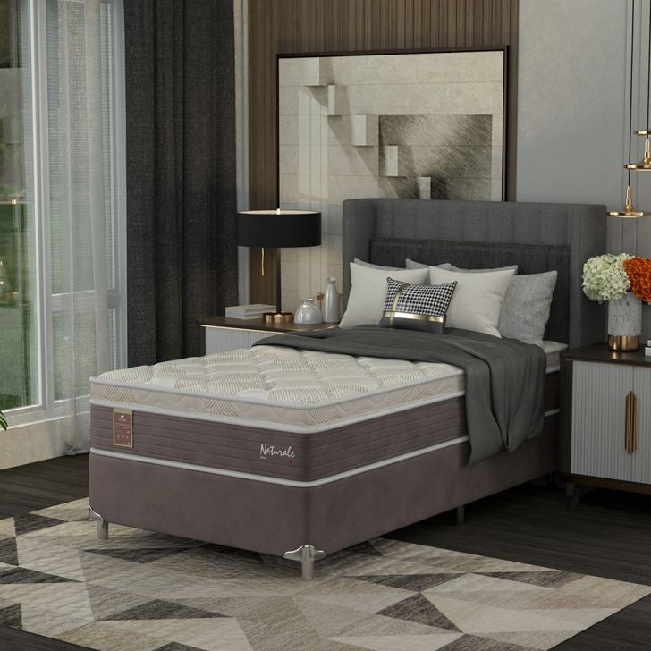 Cama Box Solteirão Naturale Com Colchão Molas Ensacadas (67x108x198) Marrom E Branca