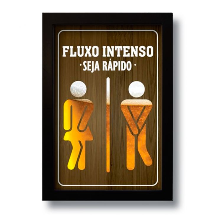 Quadro Decorativo Frase Banheiro Fluxo Intenso  33x43 cm