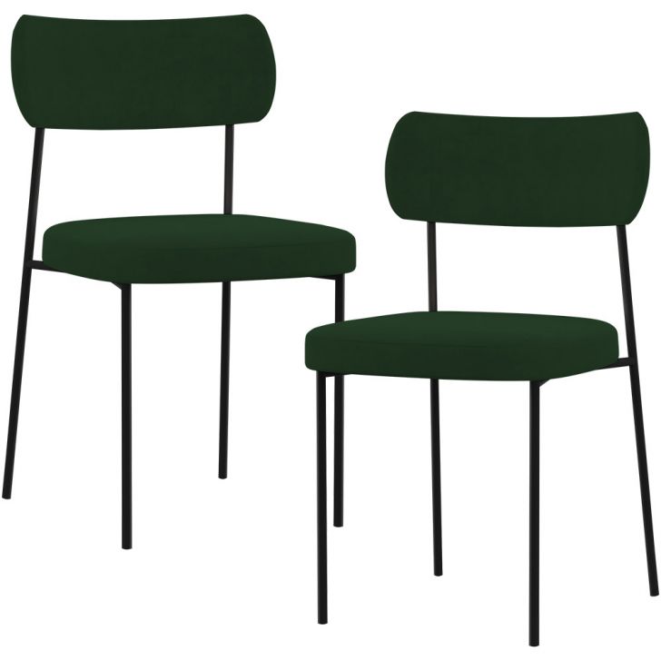 Kit 02 Cadeiras Estofadas Para Sala De Jantar Melina L02 Suede Verde Musgo - Lyam Decor