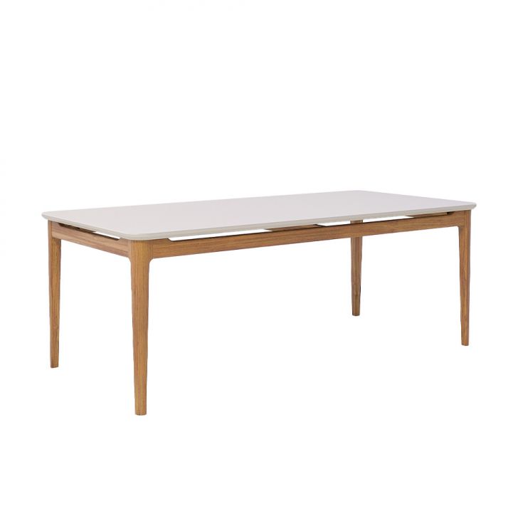 Mesa de Jantar Retangular com Tampo de Vidro Off White Baoba Cinamomo 210 cm