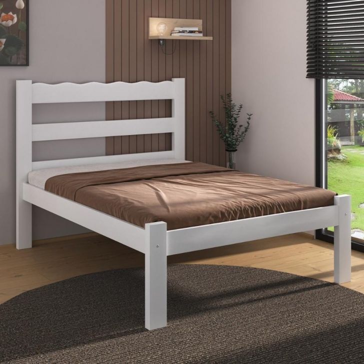 Cama de Casal Madeira Maciça para Colchão 128/138x188cm Multimóveis CR35255 Branco