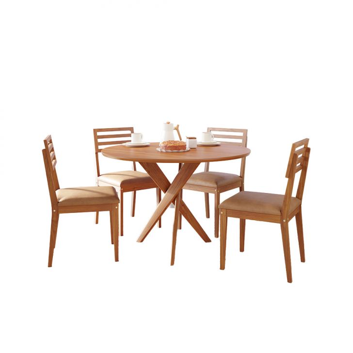 Conjunto De Mesa Redonda Com Tampo Mdf Cacau E 4 Cadeiras Juparanã Revestimento Sintético Marrom E Cinamomo