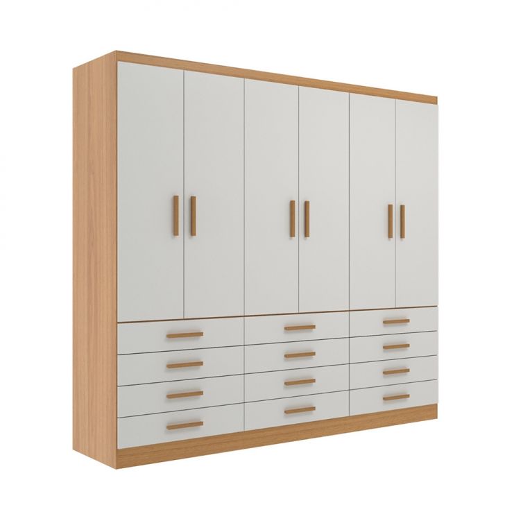 Guarda-roupa Casal New Monaco 6 Portas 12 Gavetas Branco E Cinamomo