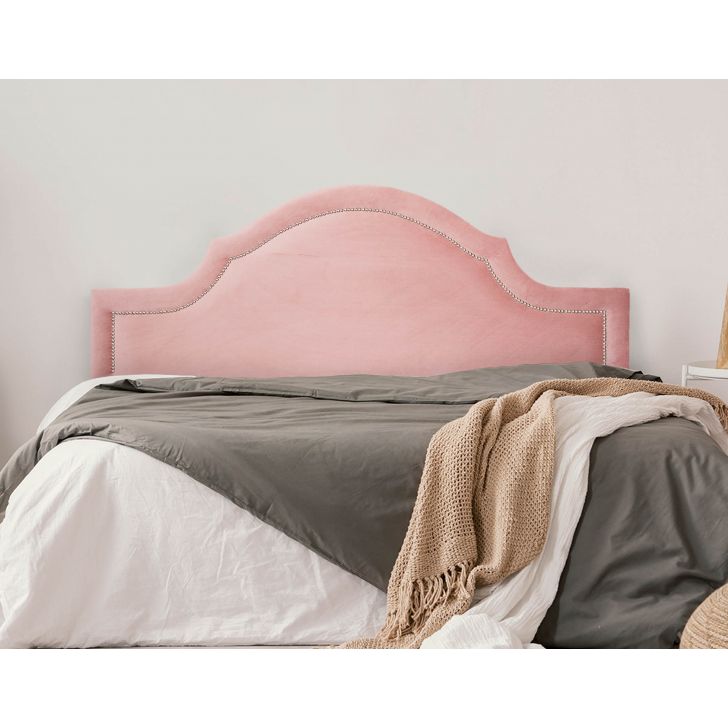 Cabeceira Queen Para Cama Box Provençal 160x60 Veludo Rosê - Tachas Prata