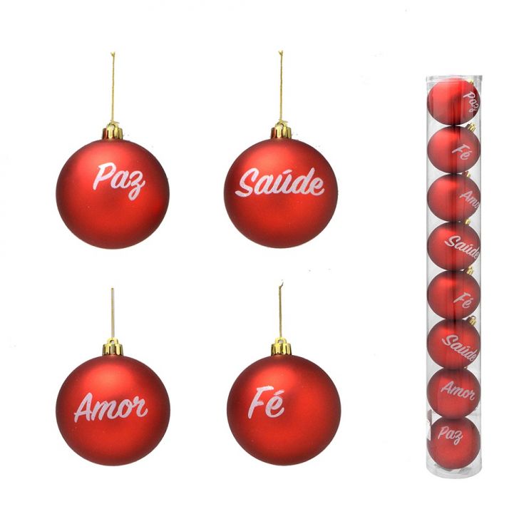 Jogo com 8 Bolas Natal II Vermelho e Branco