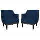 Kit 02 Poltronas Decorativas Clássica Com Base Madeira Suede Azul Marinho - DS Estofados