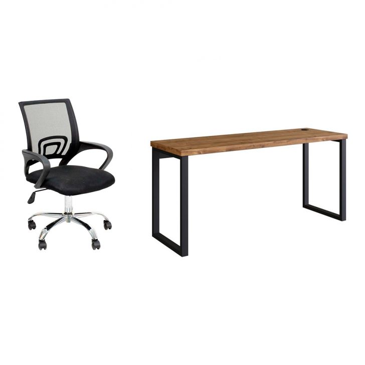 Conjunto de Mesa Miguel Marrom com Cadeira de Escritório Secretária Giratória Javix Preta