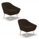 Kit 02 Poltronas Giovana Suede Marrom Pés Palito Natural - D'Rossi