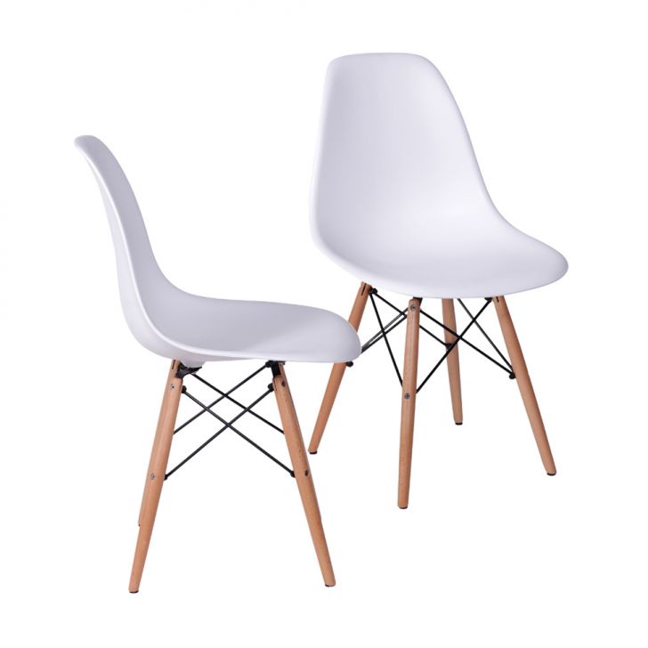 Conjunto com 2 Cadeiras DKR Eames Branco e Madeira
