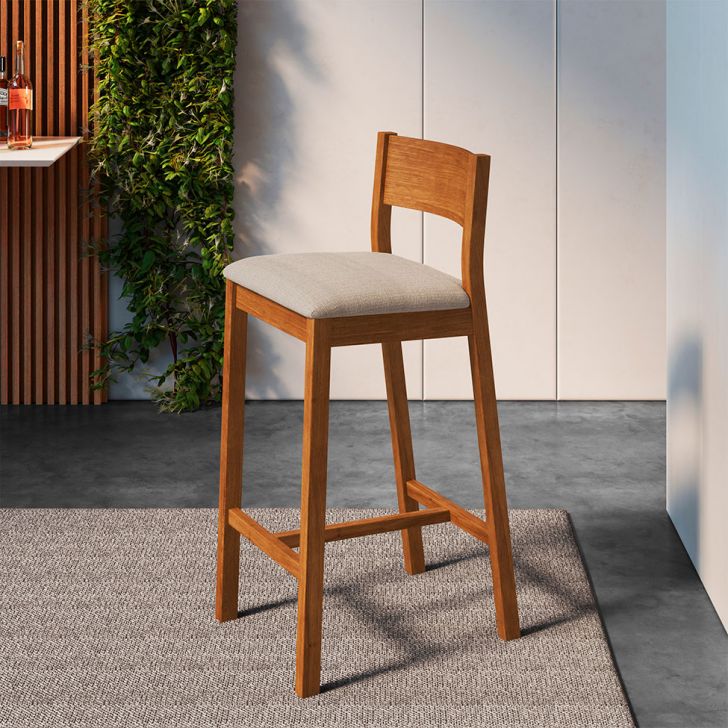 Banqueta Manu Algodão Bege e Nogueira