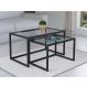 Conjunto Mesa De Centro Industrial 85cm e 80cm Aço Preto Duo Vidro
