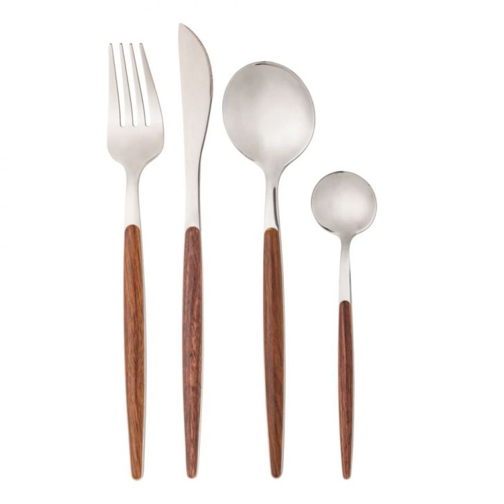 Conjunto de Talheres com 24 Peças Organic Madeira e Prata