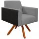 Poltrona Decorativa Base Giratória de Madeira Helô L02 Linho Cinza Escuro Couríssimo Preto - Lyam Decor