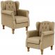 Kit 02 Poltronas Decorativa Para Sala De Estar Yara P02 Linho Bege Escuro - Lyam Decor