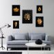 Kit 5 Quadros Folhas Douradas Fundo Preto - com vidro