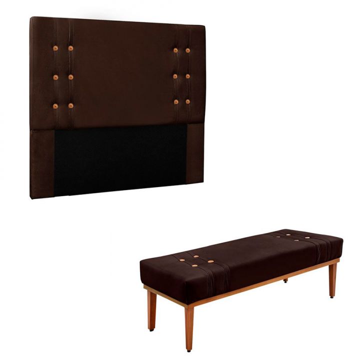 Conjunto de Cabeceira Casal com Recamier Gênova Suede Café