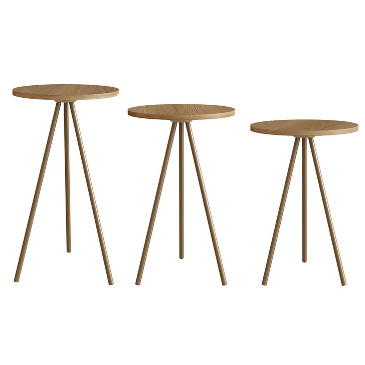 Conjunto com 3 Mesas Laterais Neão Hanover e Dourado