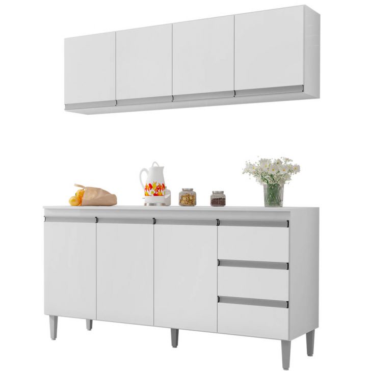 Armário Aéreo e Balcão Gabinete sem Tampo 160cm Andréia Branco - AJL Móveis