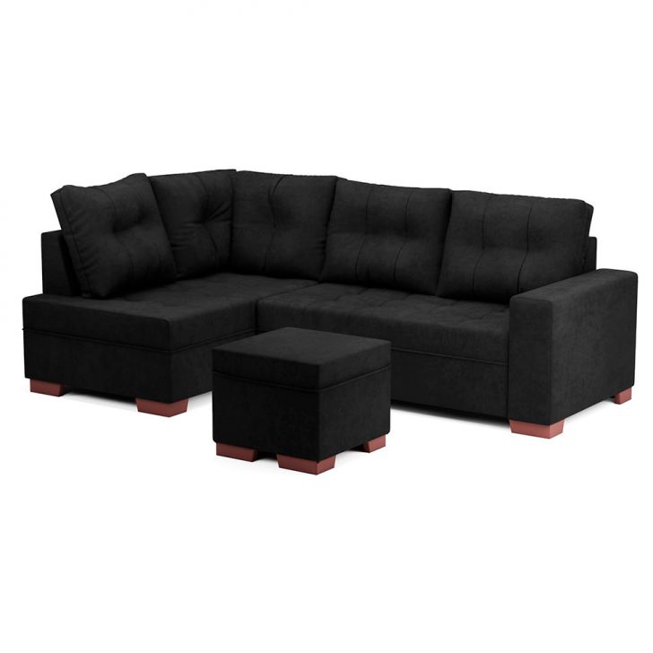 Sofá De Canto 6 Lugares Gávea Suede Preto
