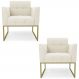 Poltrona Base Industrial Dourado Kit 2 Ana Veludo Bege - Ibiza