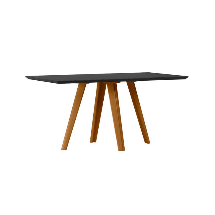 Mesa de Jantar Retangular com Tampo de Vidro Mariah Preto e Ipê 160 cm