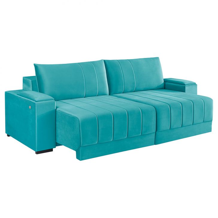 Image of Sofá 3 Lugares Retrátil Línea Com Kit Usb Veludo Verde 230cm PLA-ES745UP00PVRMOB