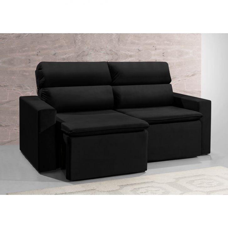 Sofá 3 Lugares Retrátil E Reclinavél Hanôver Suede Preto 180 Cm