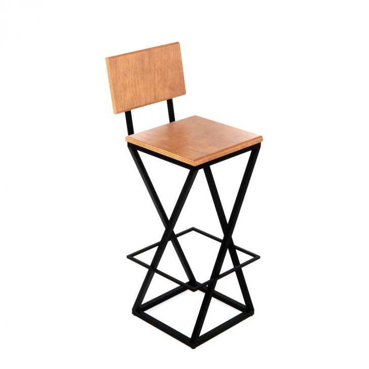 Banqueta Industrial Cozinha Bar Balcão Bistro Zenite com Encosto Madeira Metalon Preto. 62cm