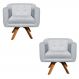 Kit 02 Poltronas Giratória Julia Suede Cinza Base Madeira MM30 D'Rossi